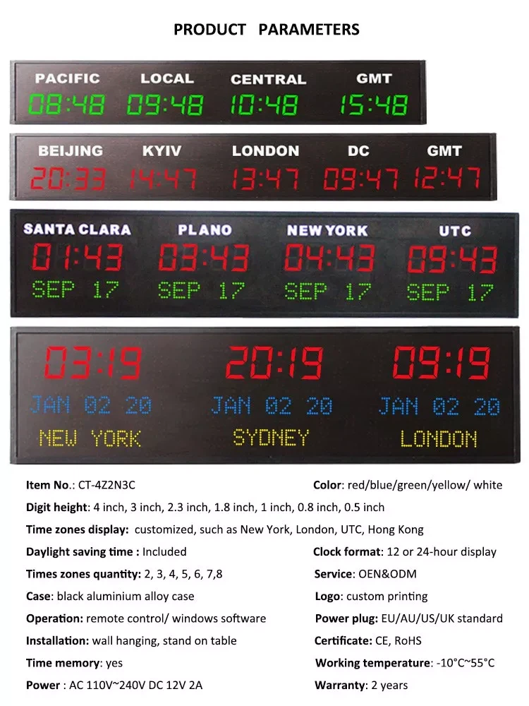 multiple cities name time zone display clock